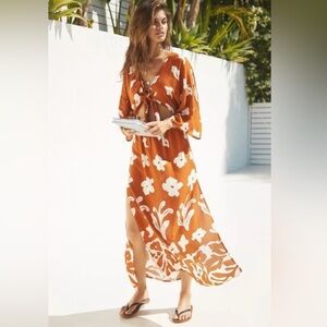 Anthropologie Orange Floral Maxi Dress S